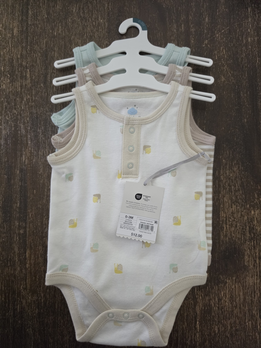 Cloud island Sleeveless Bodysuit 3-Pack in Cream, Tan, and Mint
